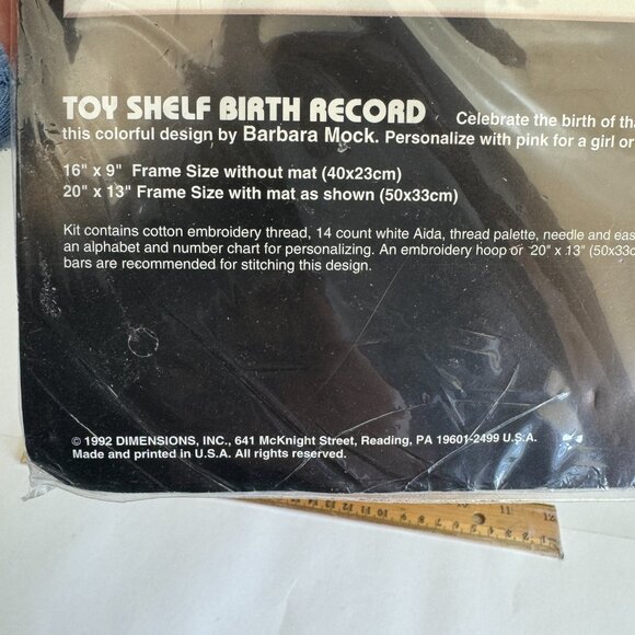 Vtg 1992 Dimensions Counted Cross Stitch Kit Toy Shelf Birth Record Baby Nursery - Picture 5 of 10